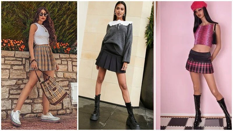 y2k colorful pleated skirts