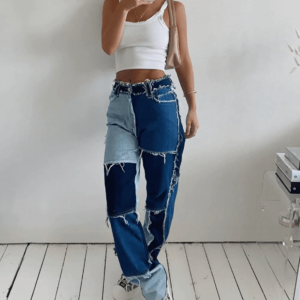 Y2K Blue Patchwork Pants