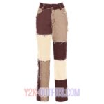 Burgundy Nude Patchwork Pants