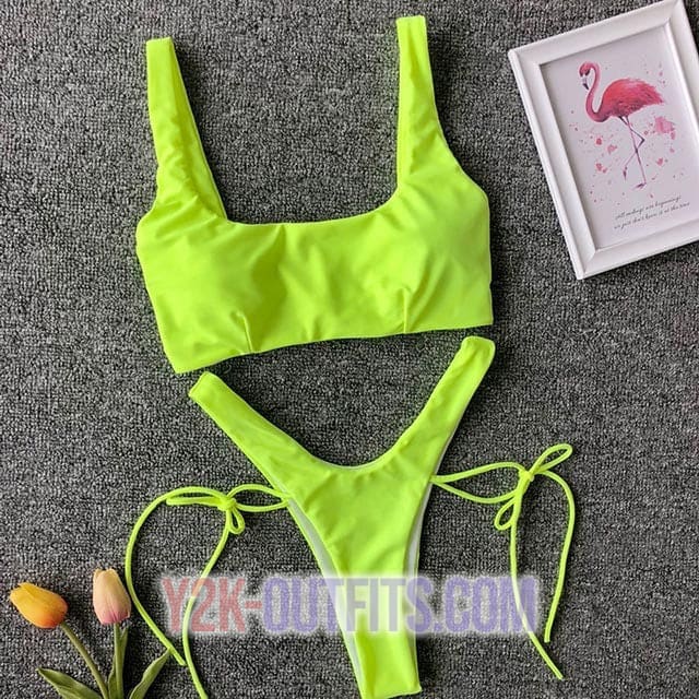 Y2K Neon Green High Cut Bikini