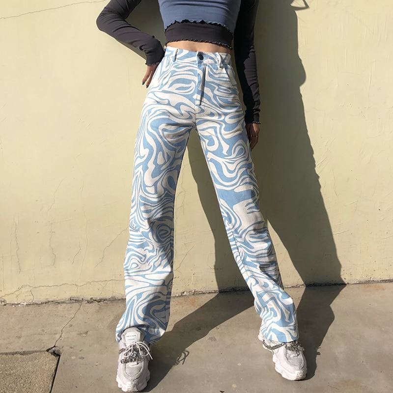 Y2K Blue Zebra Print Pants