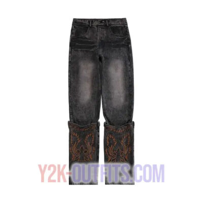 Y2K Mens Embroidered Jeans