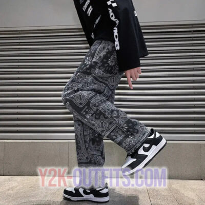 Y2K Mens Paisley Print Jeans