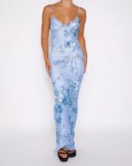 Blue Floral Bodycon Dress