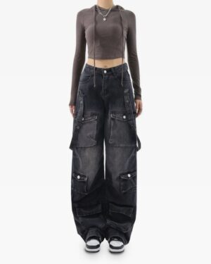 Women Black Cargo Jeans