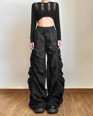 Women Black Parachute Pants