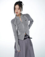 Women Grey Zip Up Cardigan