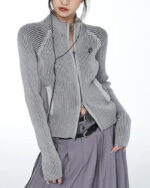 Women Grey Zip Up Cardigan