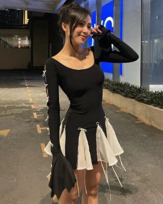 Y2K Black Pleated Mini Dress