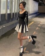Y2K Black Pleated Mini Dress